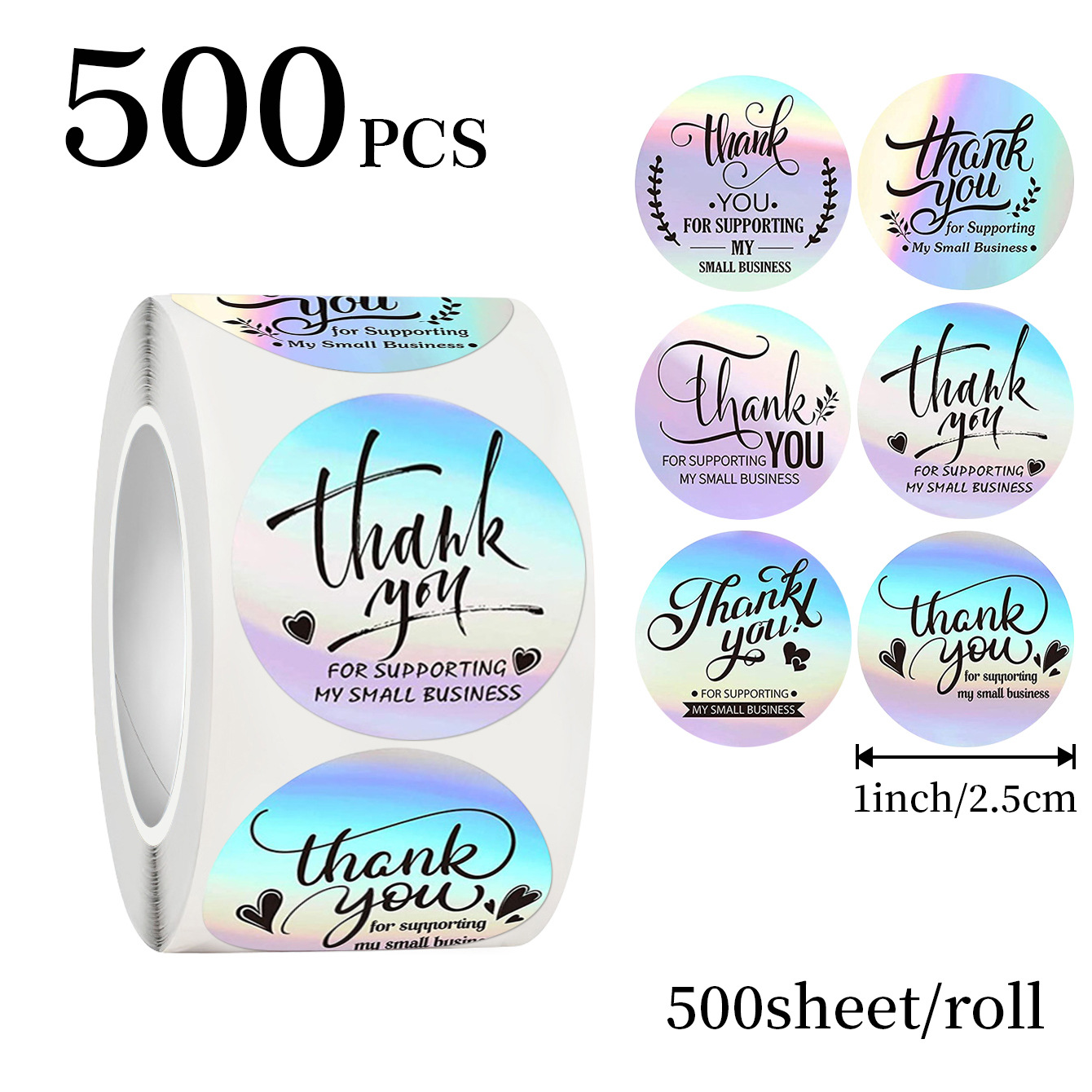Sticker Label Roll - JCAC 500pcs/roll 1 Inch Holographic Thank