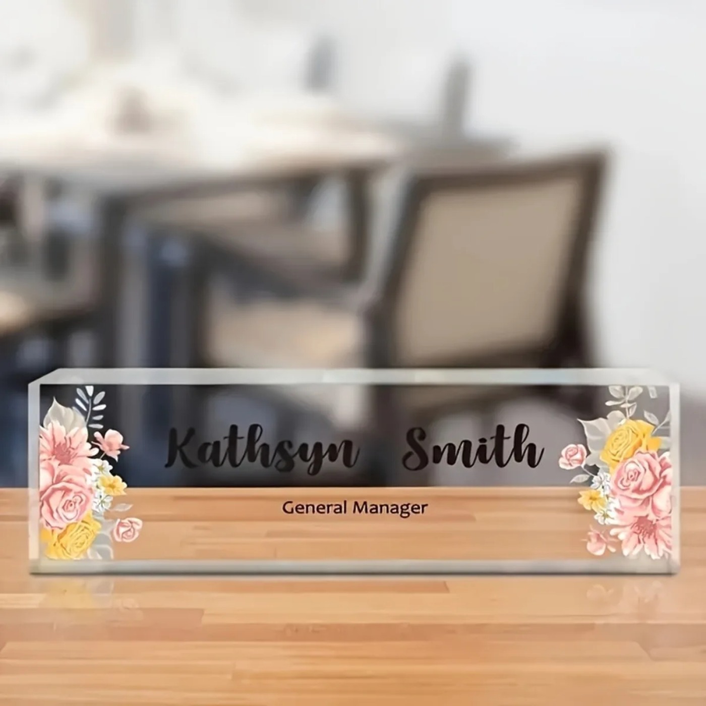 Desk Name Plate - 1PC 2D Flat Elegant Floral Acrylic