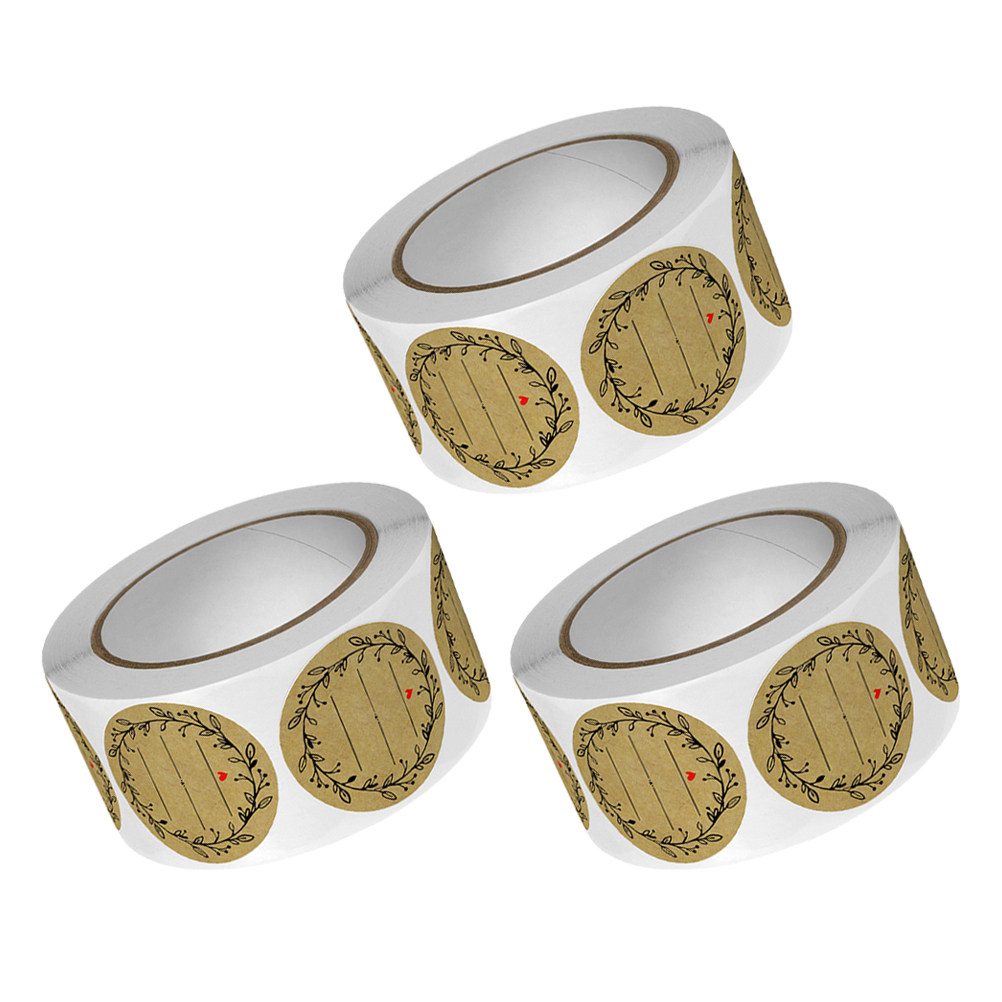 Sticker Label Roll - 3 Rolls Kraft Paper Round Label