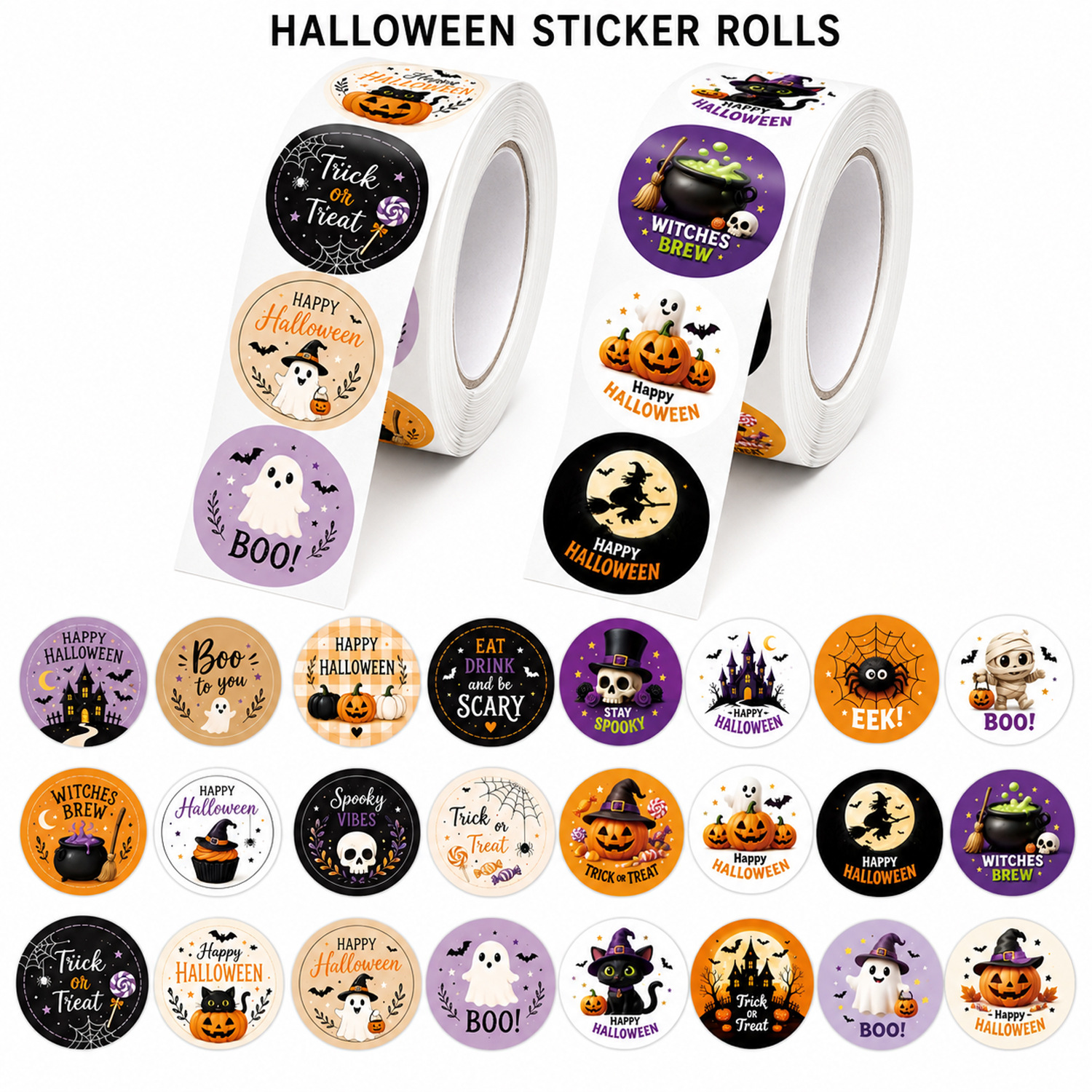 Sticker Label Roll - 500pcs Per Roll Halloween Graffiti Illustrated