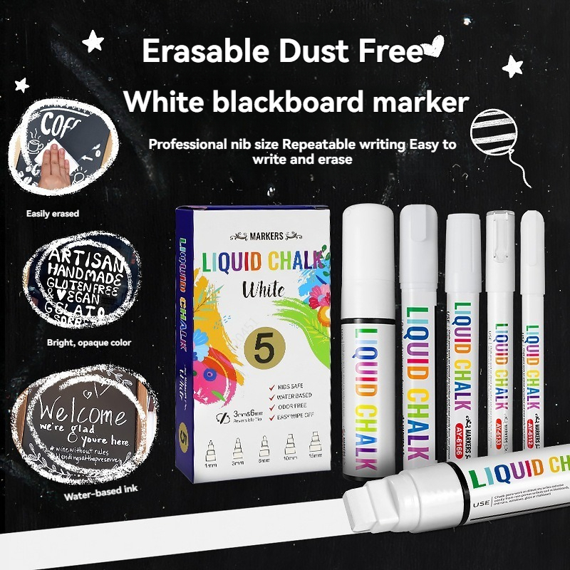 5pcs/set White Chalk Markers L - Whiteboard Marker Set ulasan dan harga