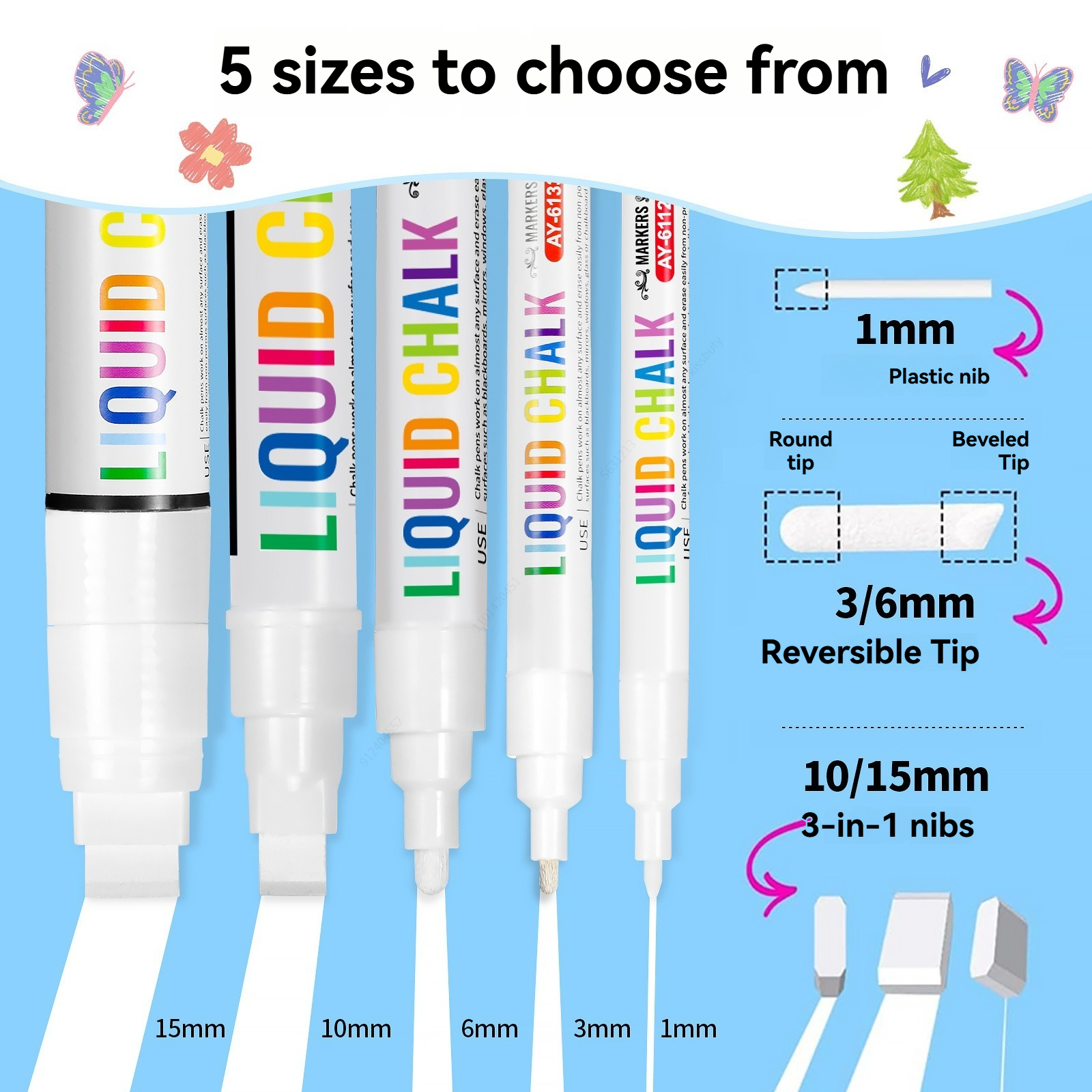 5pcs/set White Chalk Markers L - Whiteboard Marker Set ulasan dan harga