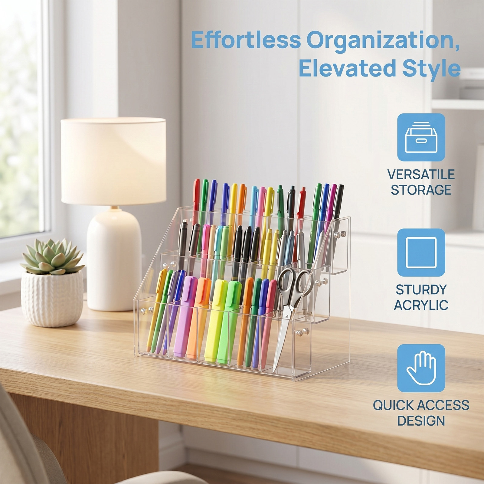 Modern Clear Acrylic Pen Holde - Stationery Office Supply Store ulasan dan harga