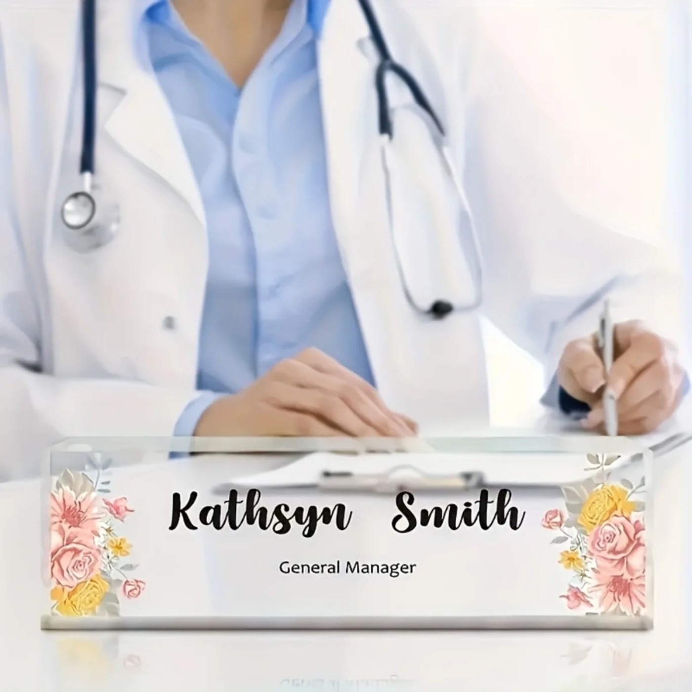 1PC 2D Flat Elegant Floral Acr - Desk Name Plate ulasan dan harga