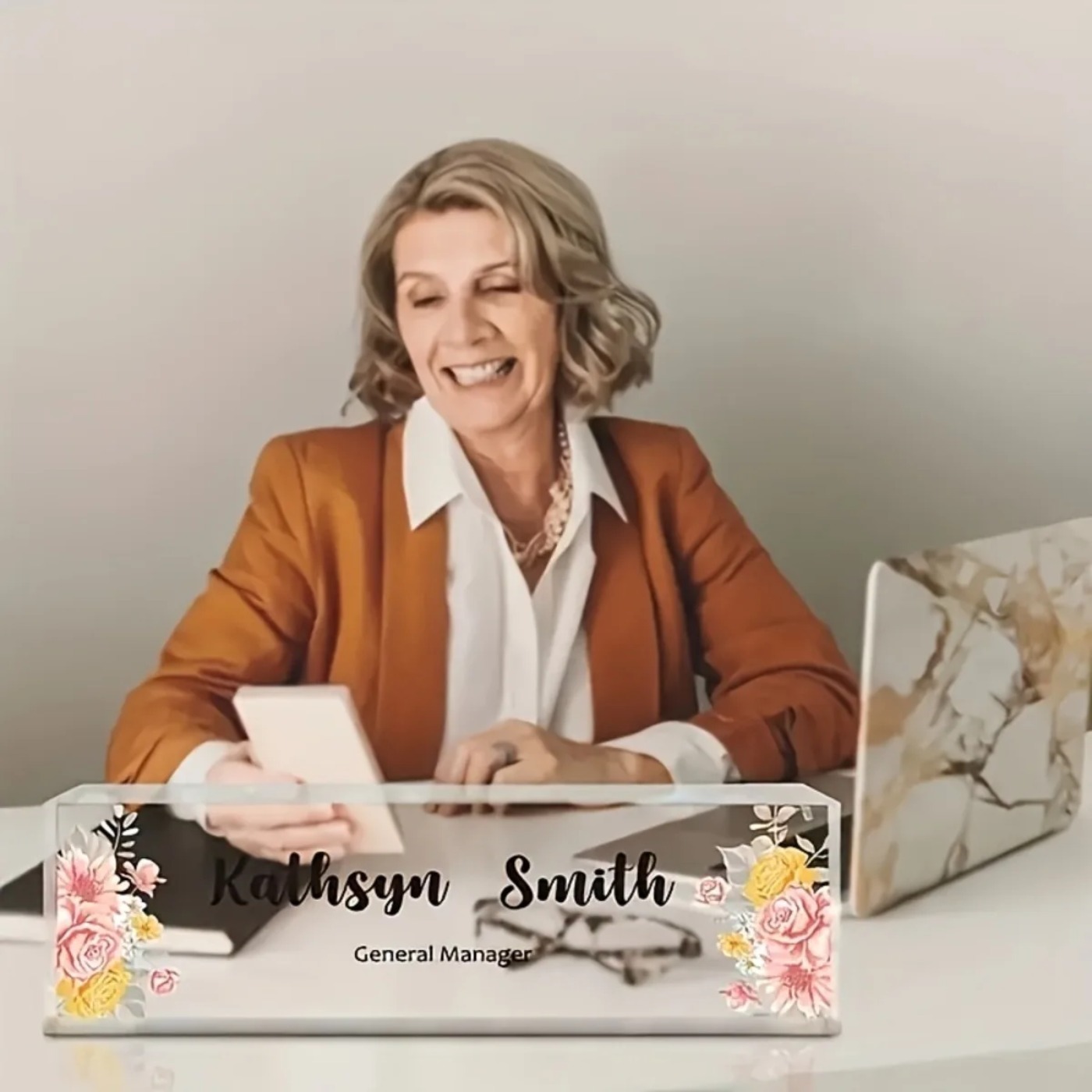 1PC 2D Flat Elegant Floral Acr - Desk Name Plate ulasan dan harga