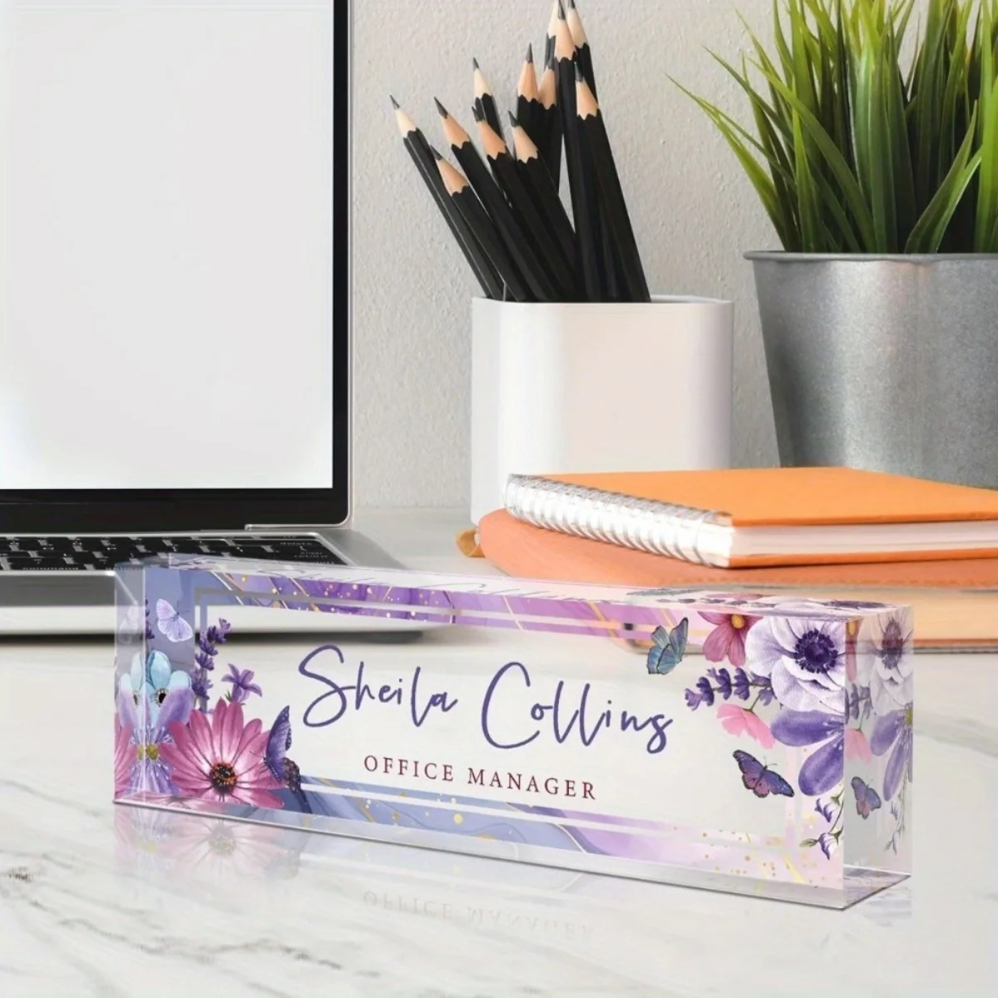 [2D Flat] Purple Flower Custom - Desk Name Plate ulasan dan harga