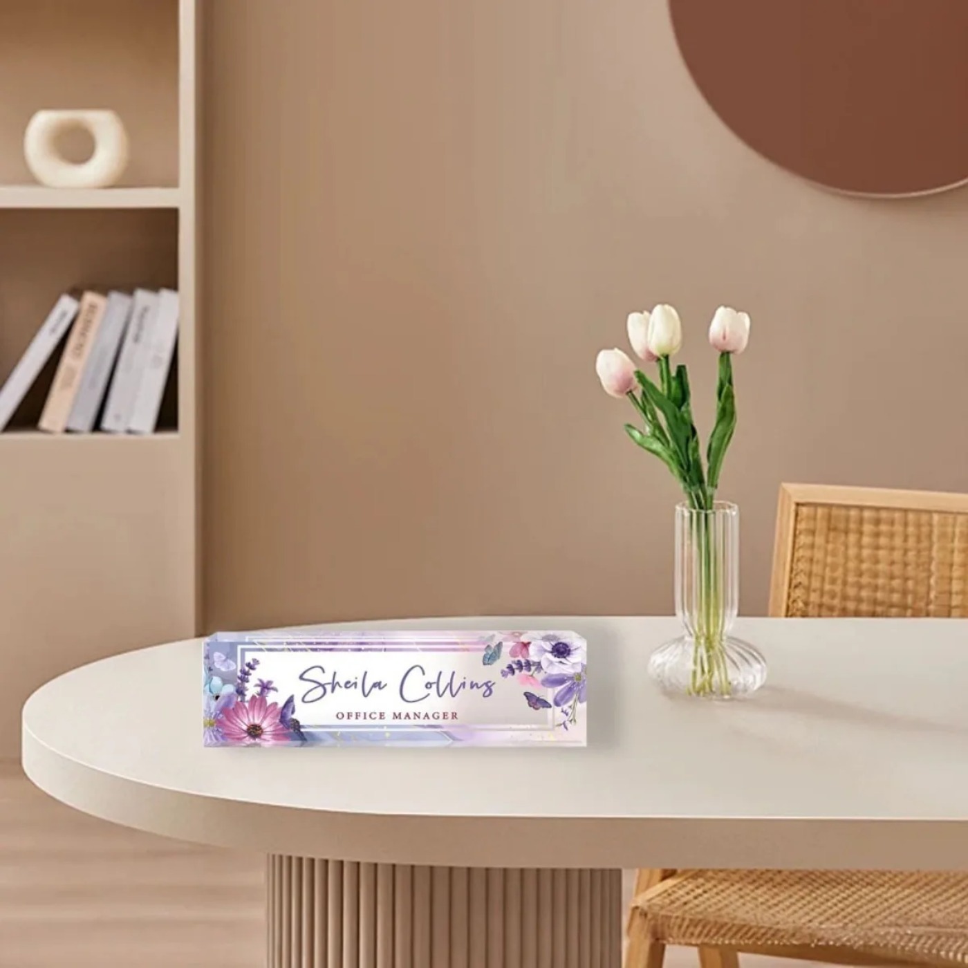 [2D Flat] Purple Flower Custom - Desk Name Plate ulasan dan harga