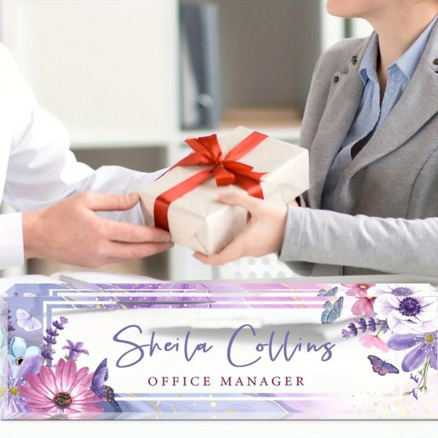 [2D Flat] Purple Flower Custom - Desk Name Plate ulasan dan harga
