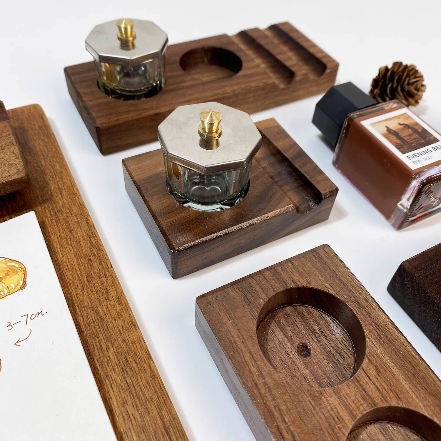 Ink Base Pen Rest Wooden Stand - Calligraphy Ink Bottle ulasan dan harga