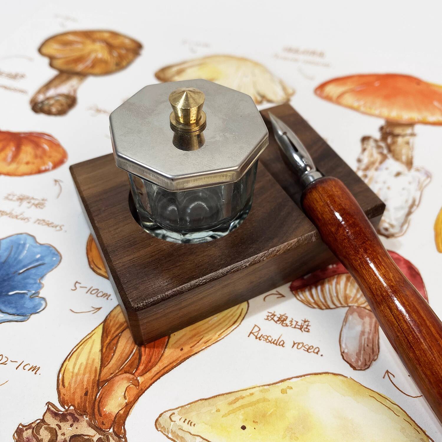 Ink Base Pen Rest Wooden Stand - Calligraphy Ink Bottle ulasan dan harga