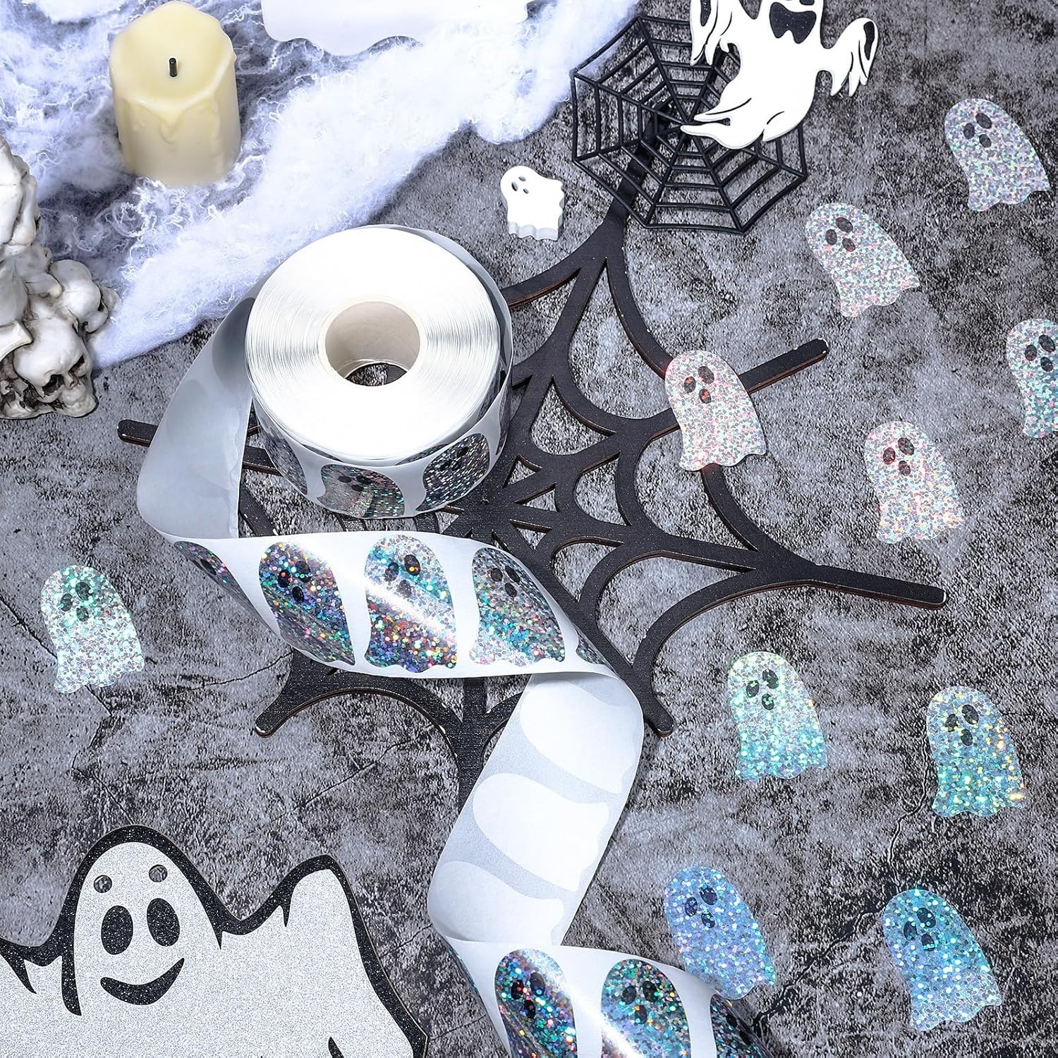 Ghost-Shaped DIY Waterproof St - Sticker Label Roll ulasan dan harga